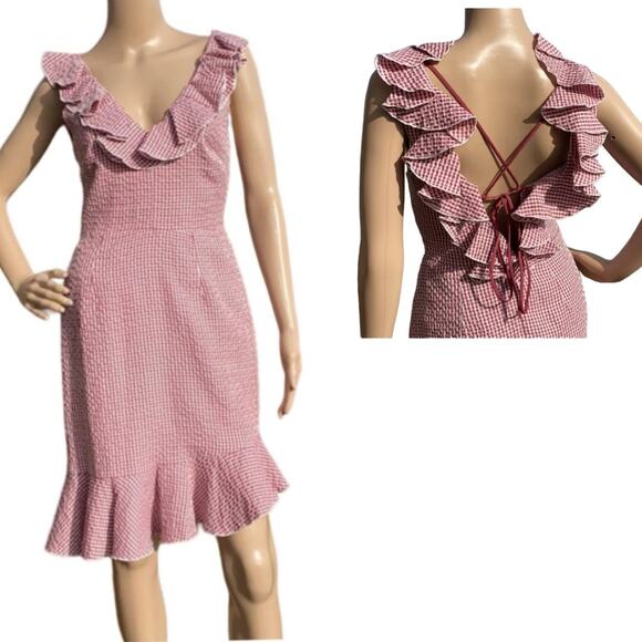New WAYF Dorian Ruffled Asymmetrical Gingham Ruffled Crisscross Back Dress S - Picture 1 of 11